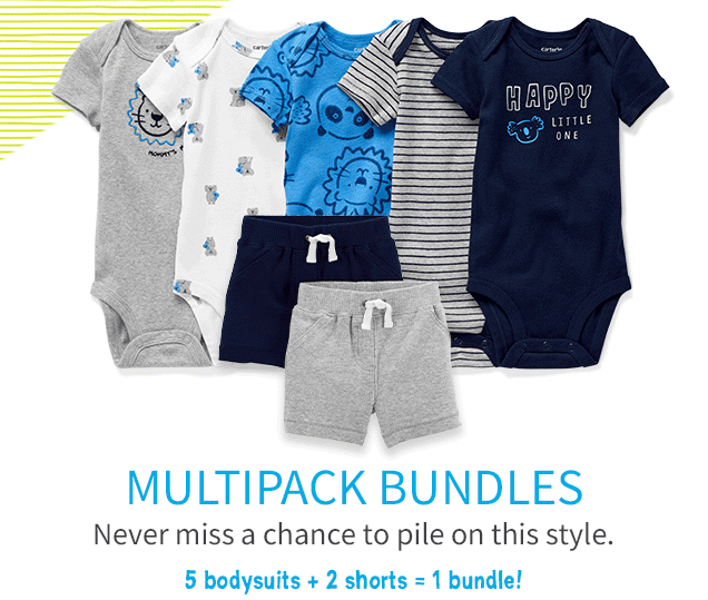 MULTIPACK BUNDLES | Never miss a chance to pile on his style. | 5 bodysuits + 2 shorts = 1 bundle! 