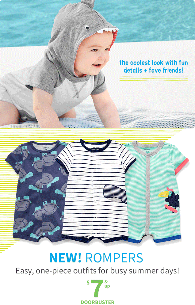 the coolest look with fun details + fave friends! | NEW! ROMPERS | Easy, one-piece outfits for busy summer days! | $7 & up DOORBUSTER 