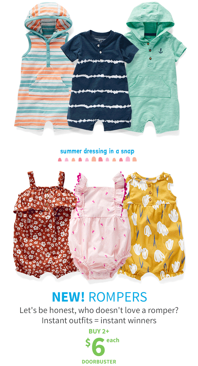summer dressing in a snap | NEW! ROMPERS | Let's be honest, who doesn't love a romper? | instant outfits = instant winners | BUY 2+ | $6 each | DOORBUSTER 