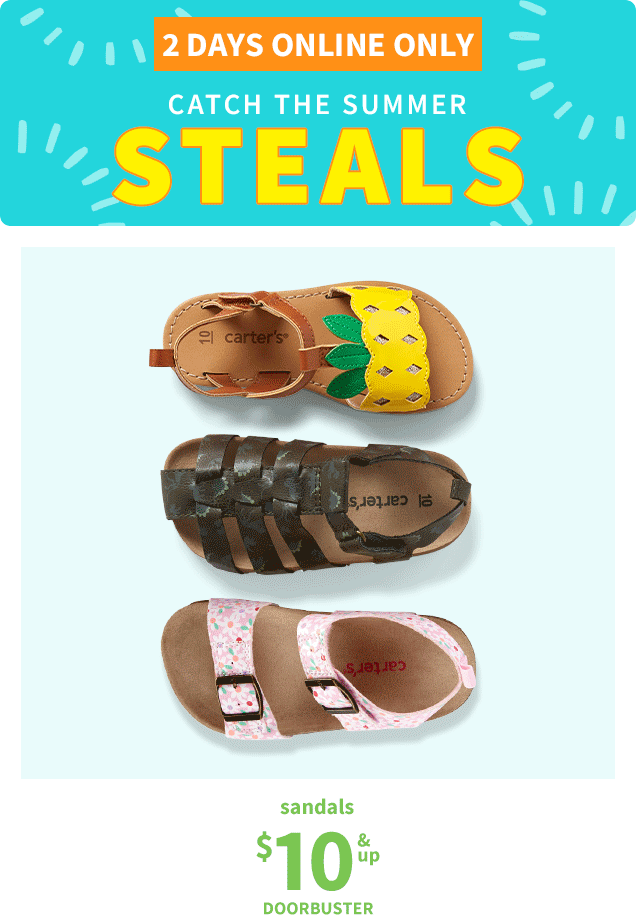 2 DAYS ONLINE ONLY | CATCH THE SUMMER STEALS | sandals | $10 & up | DOORBUSTER | flip flops | $3 & up | DOORBUSTER