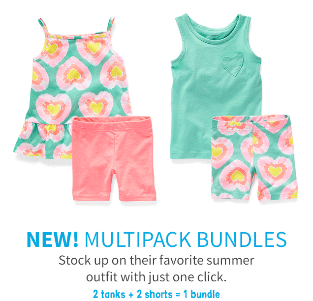 NEW! MULTIPACK BUNDLES | Stock up on their favorite summer outfit with just one click. | 2 tanks + 2 shorts = 1 bundle 