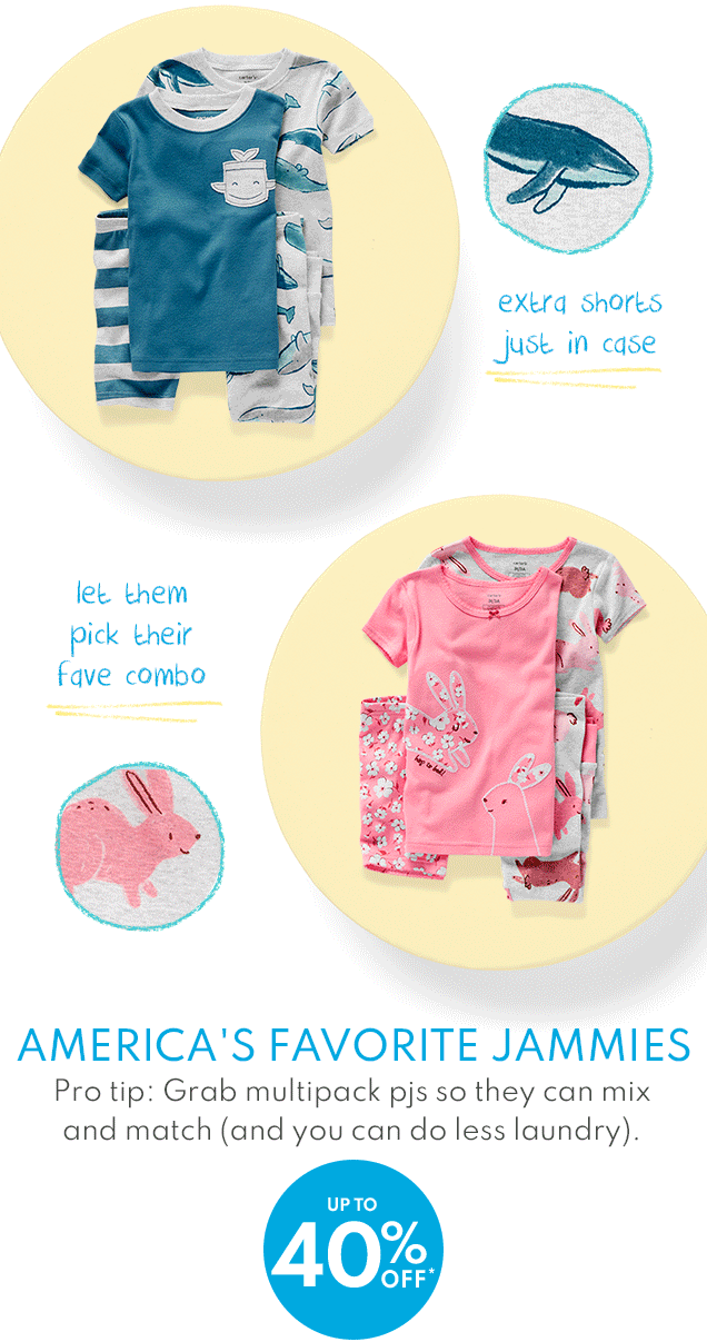 extra shorts just in case | let them pick their fave combo | AMERICA’S FAVORITE JAMMIES | Pro tip: Grab multipack pjs so they can mix and match (and you can do less laundry). UP TO 40% OFF*