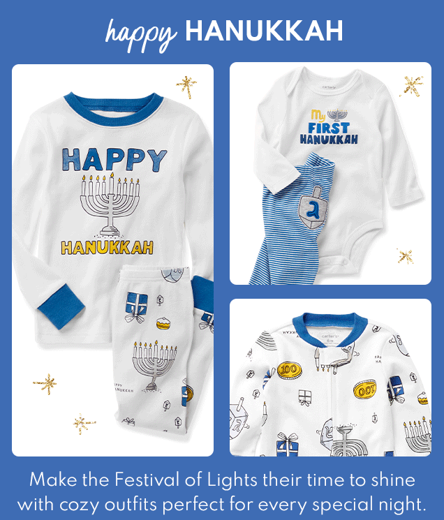 happy HANUKKAH | Make the Festival of Lights their time to shine with cozy outfits perfect for every special night. 
