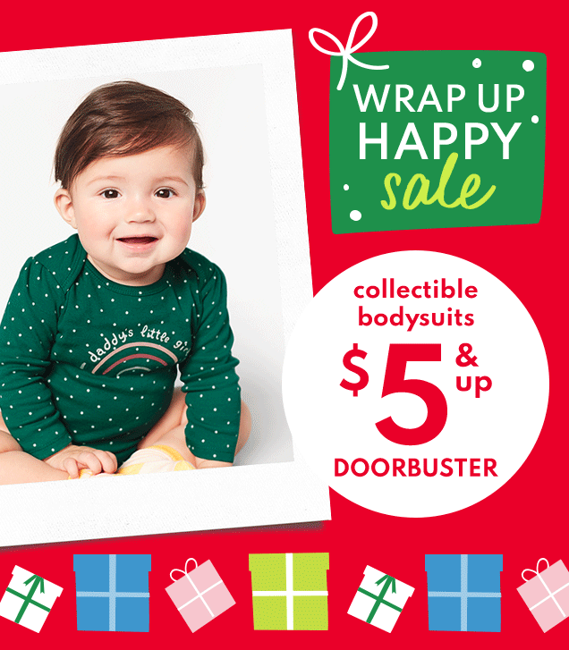 WRAP UP HAPPY sale | collectible bodysuits | $5 & up DOORBUSTER 