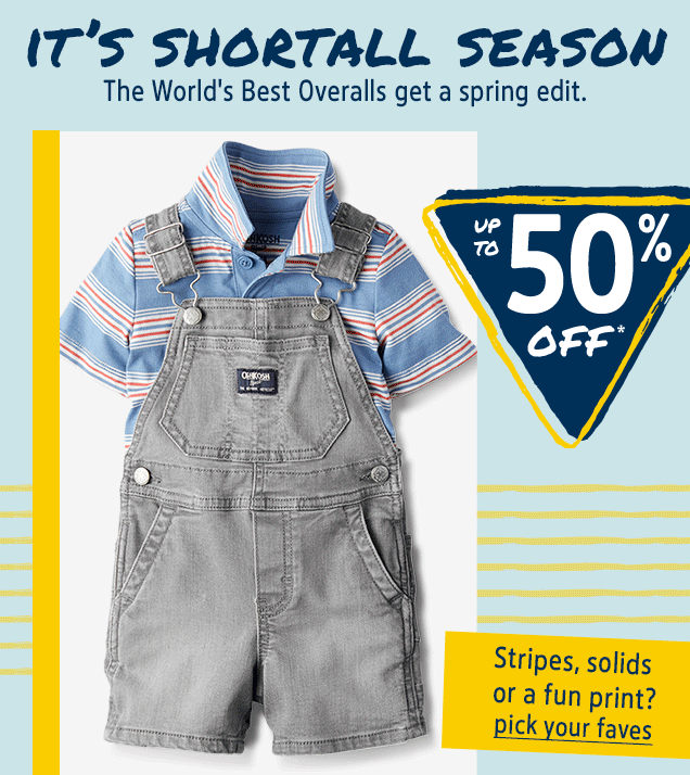 IT'S SHORTALL SEASON | The World's Best Overalls get a spring edit. | UP TO 50% OFF* | Stripes, solids or a fun print? | pick your faves